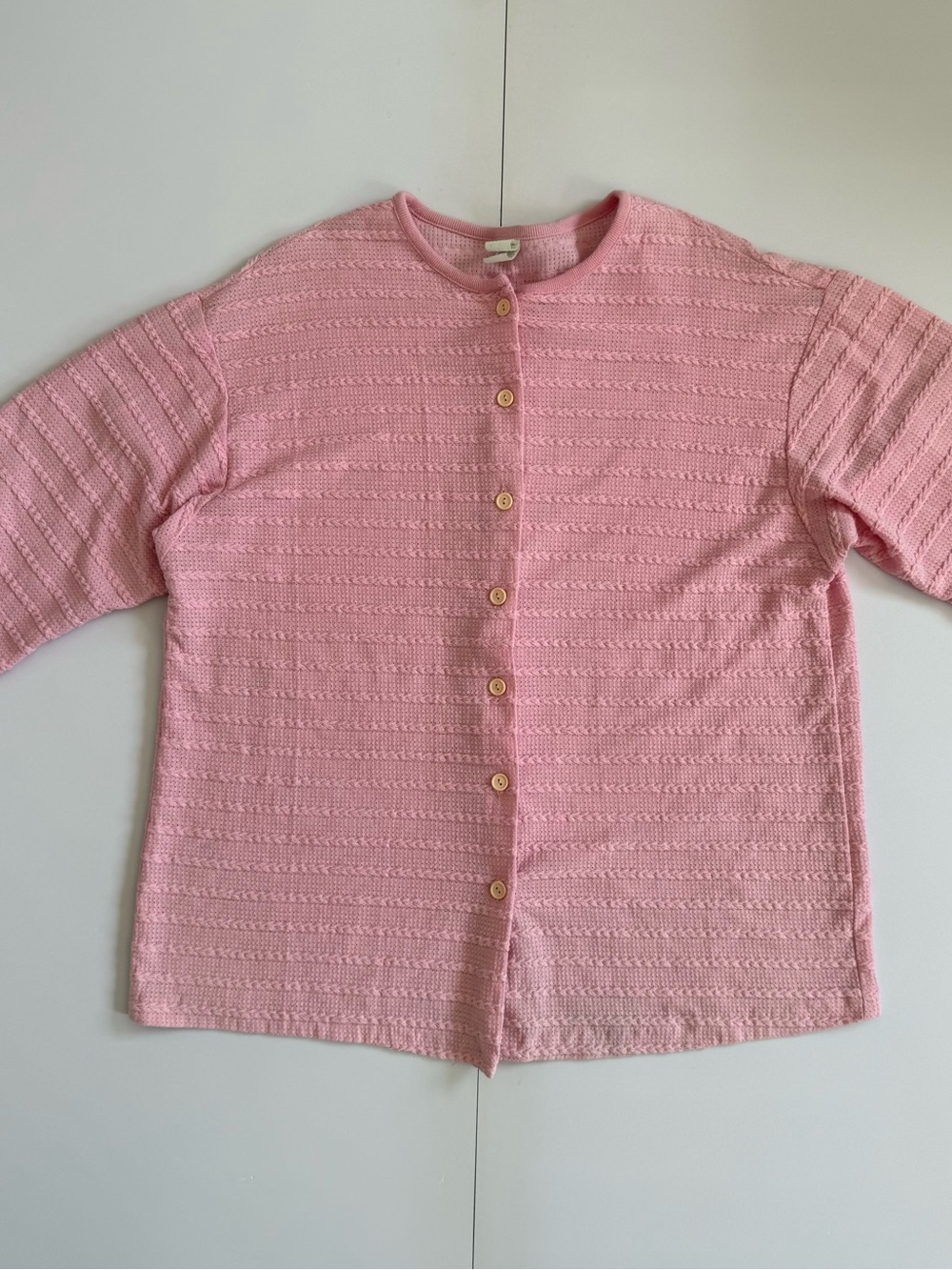 Vtg Soft Pink Textured Button Front Cardigan L Cottagecore Romantic